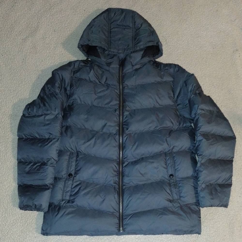 NWOT 32 Degrees Heat Size Medium Puffer Zip Up Hooded Down Jacket Slate Grey